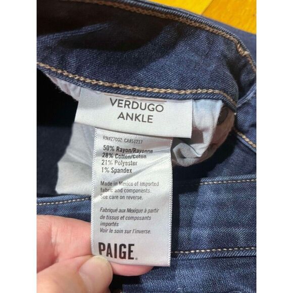 Paige Jeans Womens 30 Verdugo Ankle Blue Mid Rise Dark Wash Denim Minimalist - Picture 3 of 8